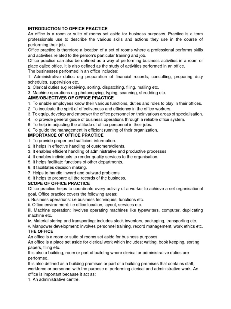 Introduction To Office Practice PDF