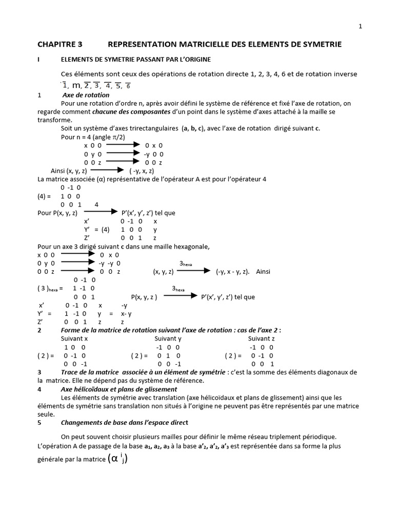 Matrices de Symétrie et Transformations | PDF