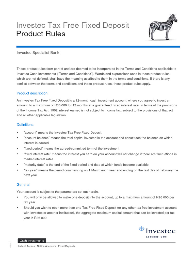 CI Tax Free Fixed Deposit PDF Interest Interest Rates