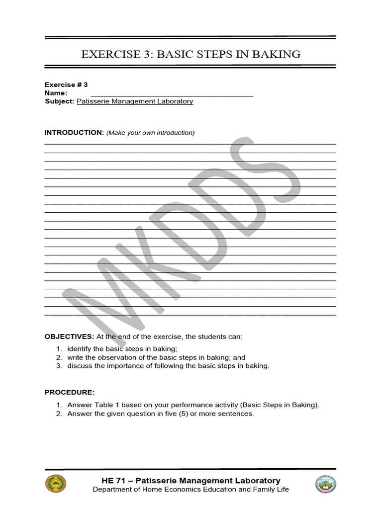 Exercise 3 Basic Steps in Baking PDF