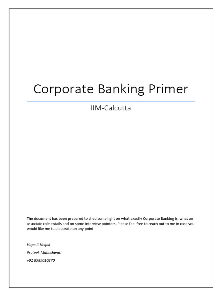 Corporate Banking Primer Pdf