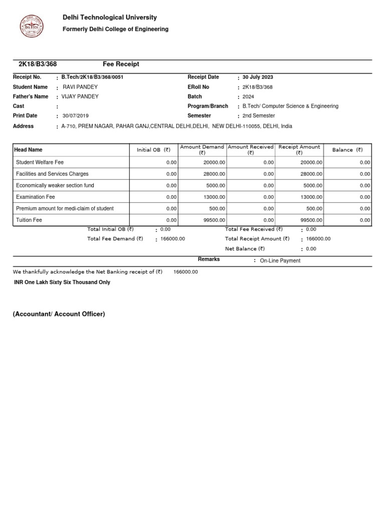 Fee Receipt PDF | PDF