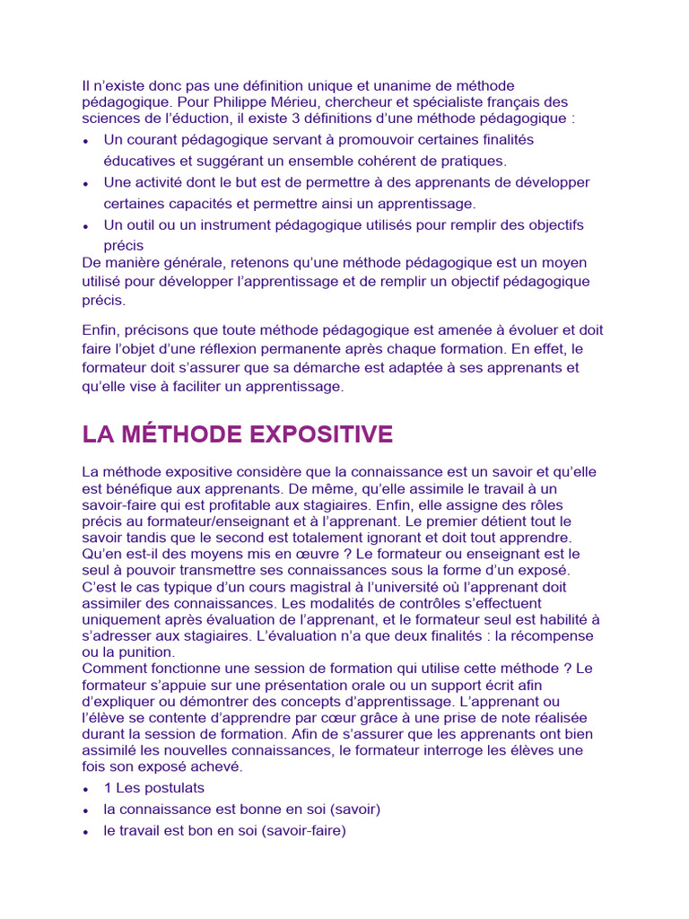 Méthodes pédagogiques : méthode expositive | PDF