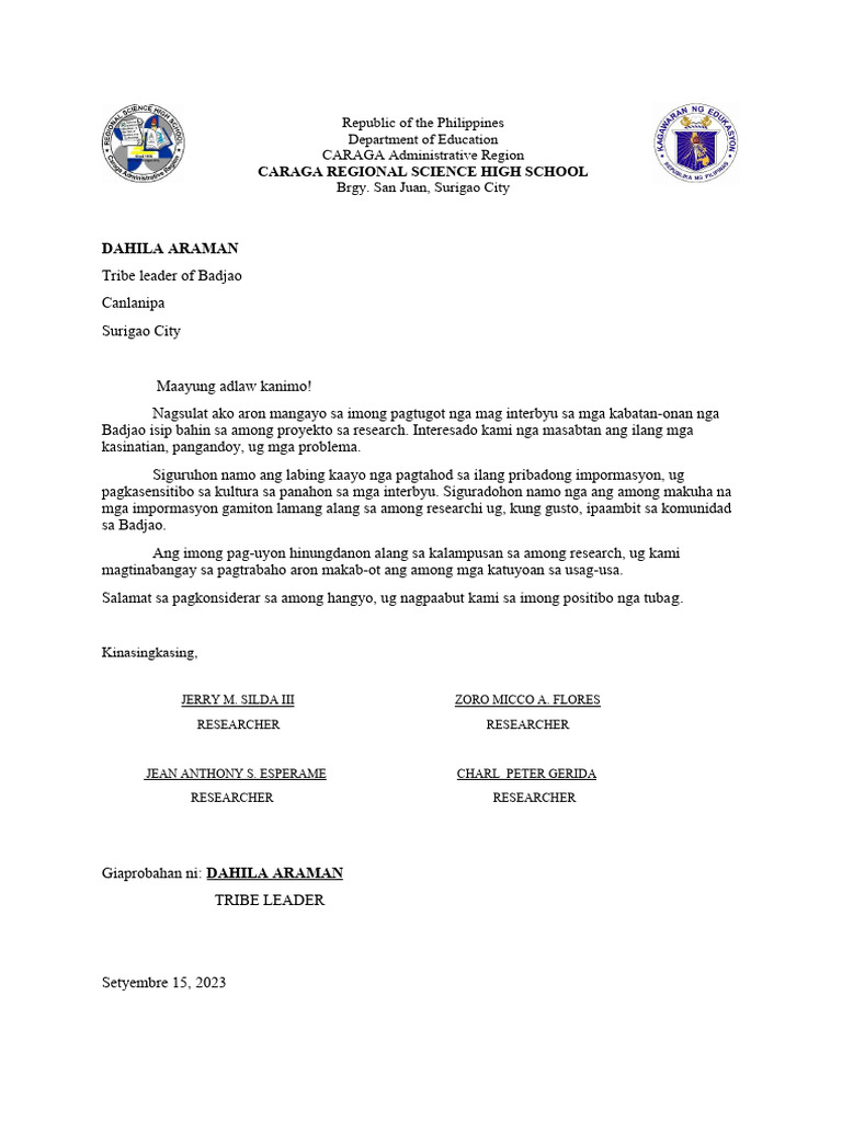 Letter For The Chief of Badjao | PDF