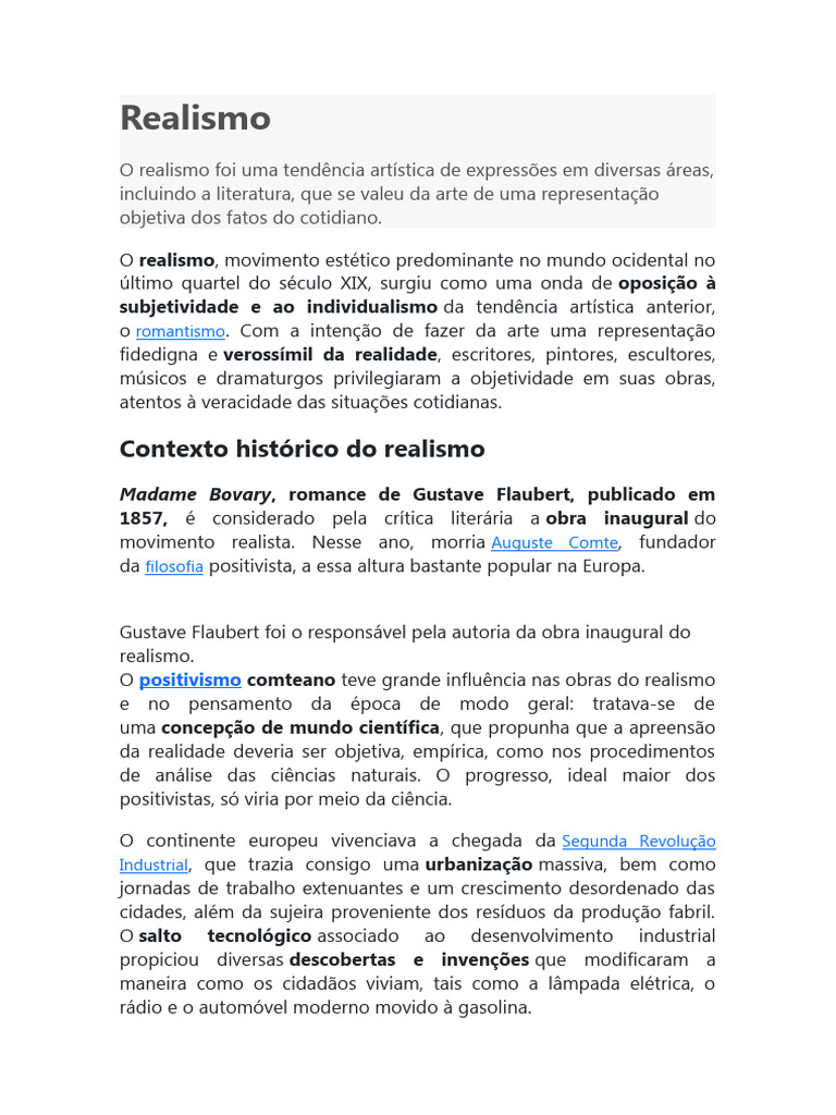 Surgimento e Características do Realismo | PDF | Clássicos | Ficção Geral
