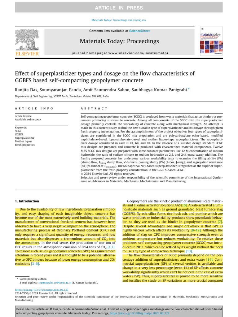 Effect of superplasticizer types and dosage on the flow characteristics ...