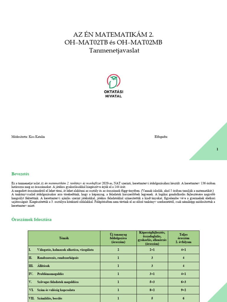 180 Az Én Matematikám Tanmenet 2. Osztály | PDF