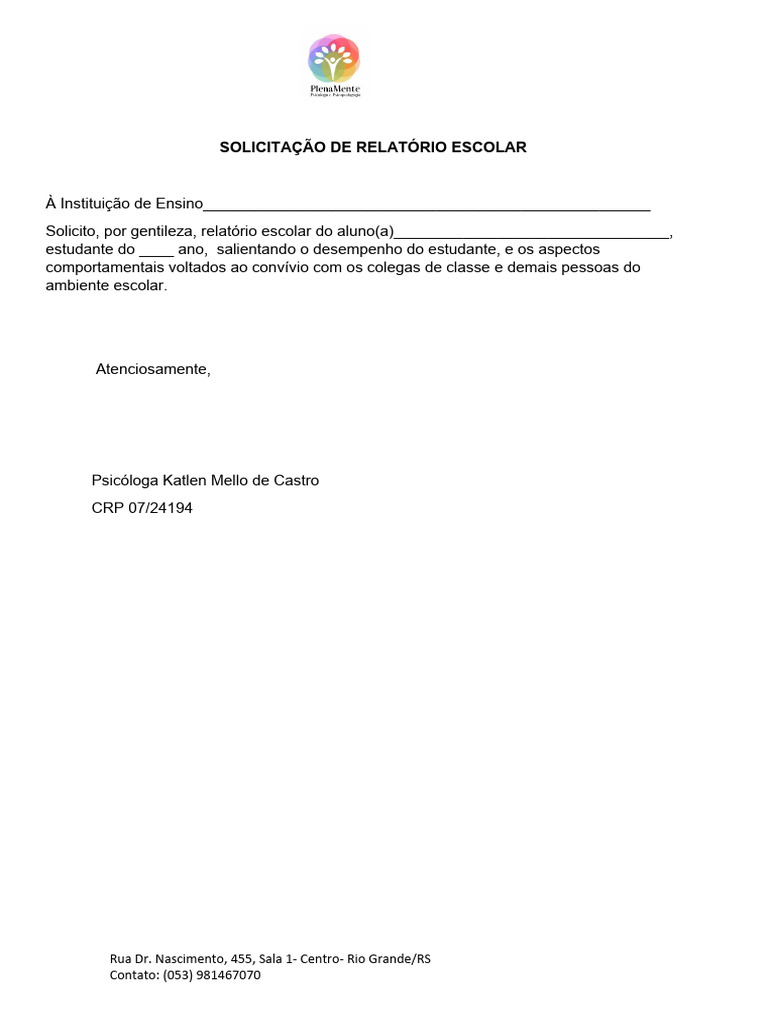 Solicitação de Relatório Escolar | PDF