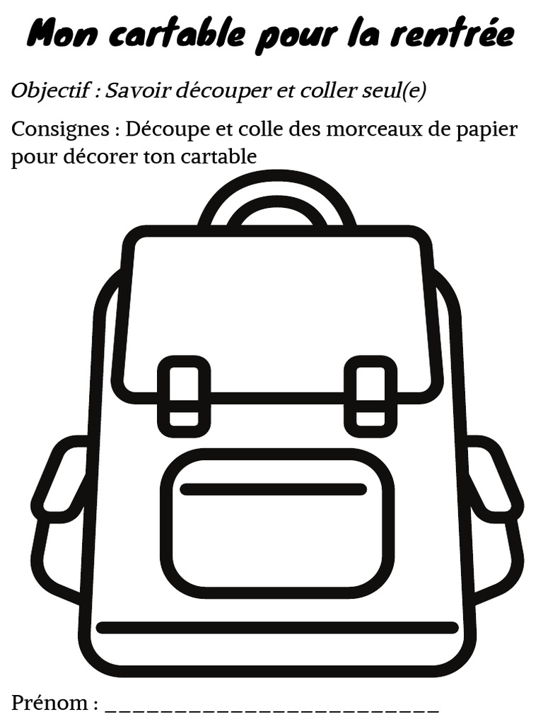 Atelier de Découpage Mon Cartable Pour La Rentrée | PDF