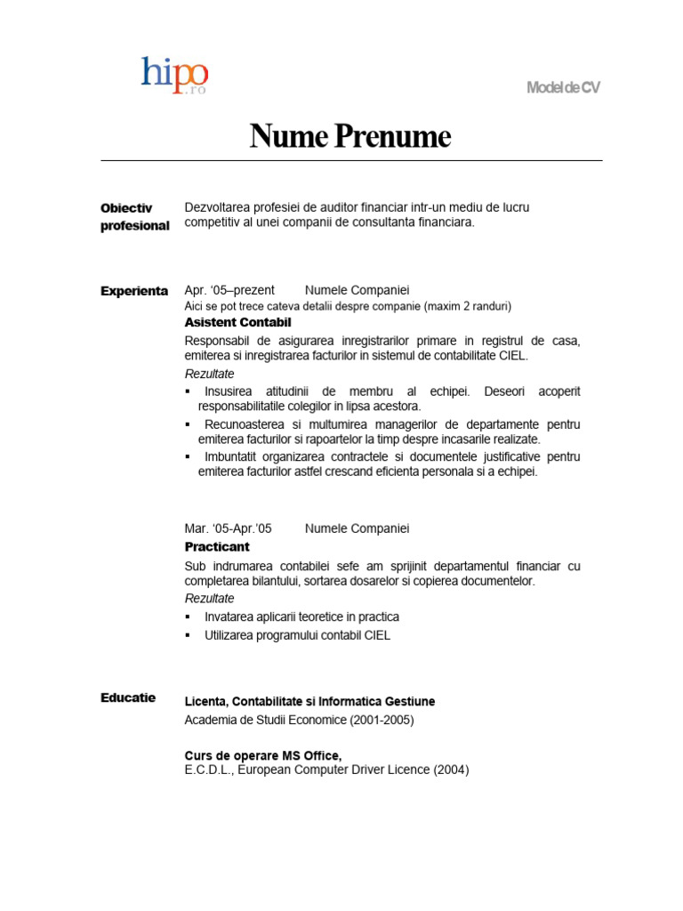 Model de CV RO | PDF