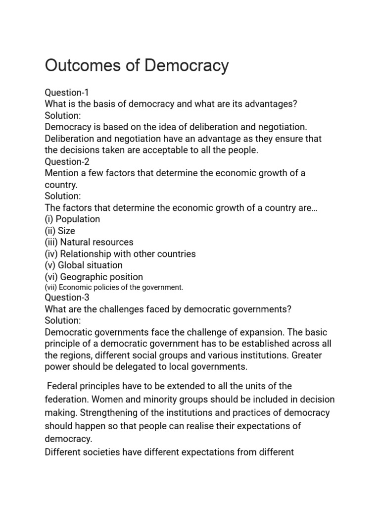 Positive Outcomes of Democracy Explained | PDF | Democracy | Political ...