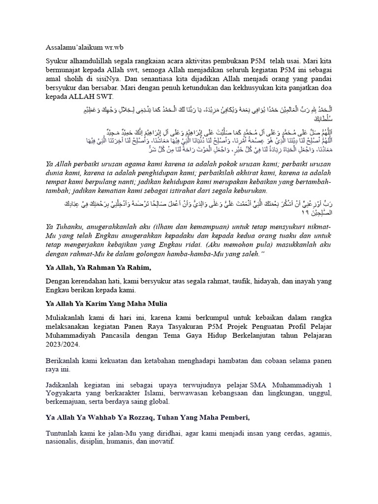 doa pembukaan panen raya P5M | PDF