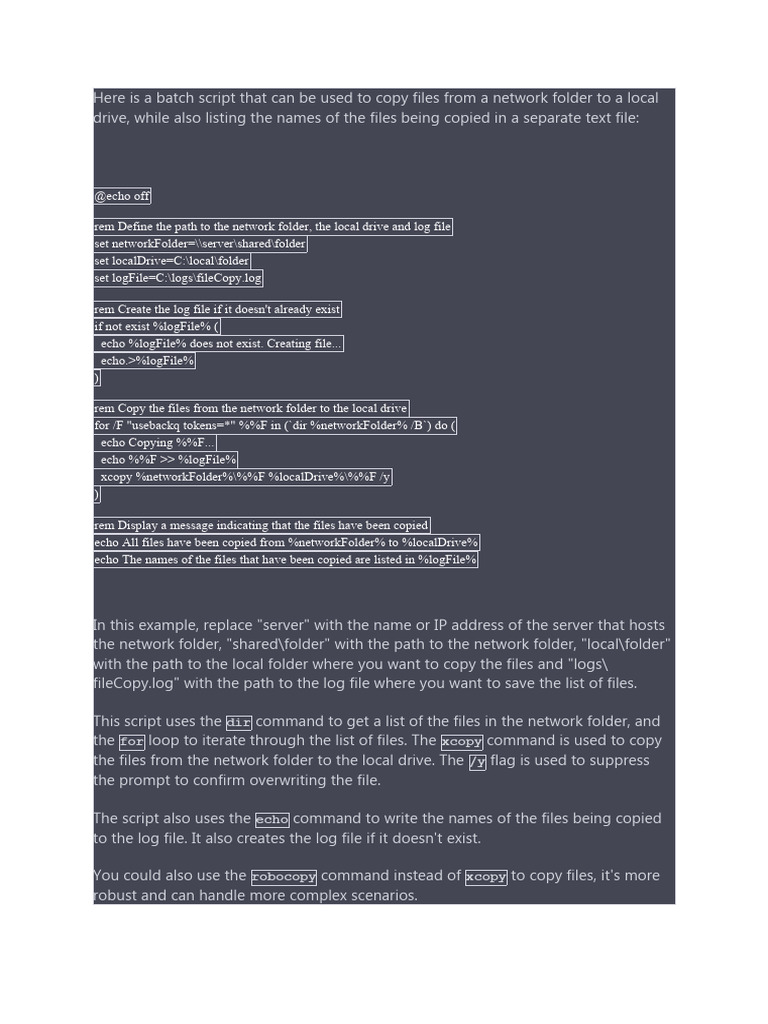 Batch Script - Copy Files From A Network Folder To A Local Drive | PDF