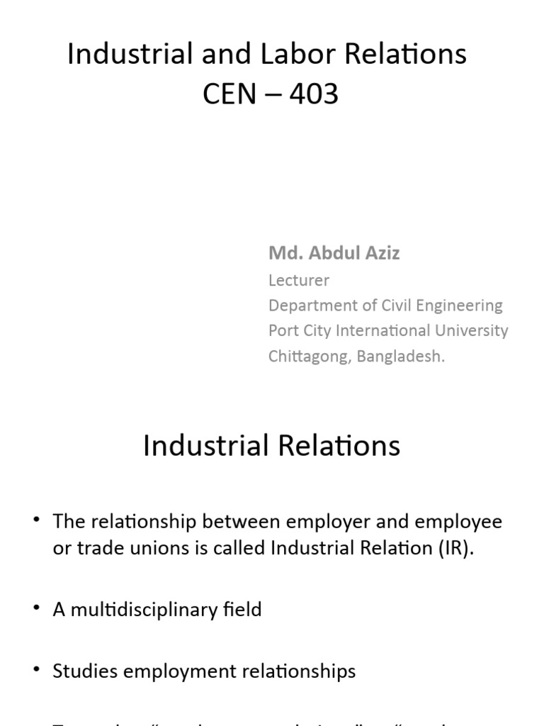 Industrial and Labor Relations PDF Industrial Relations