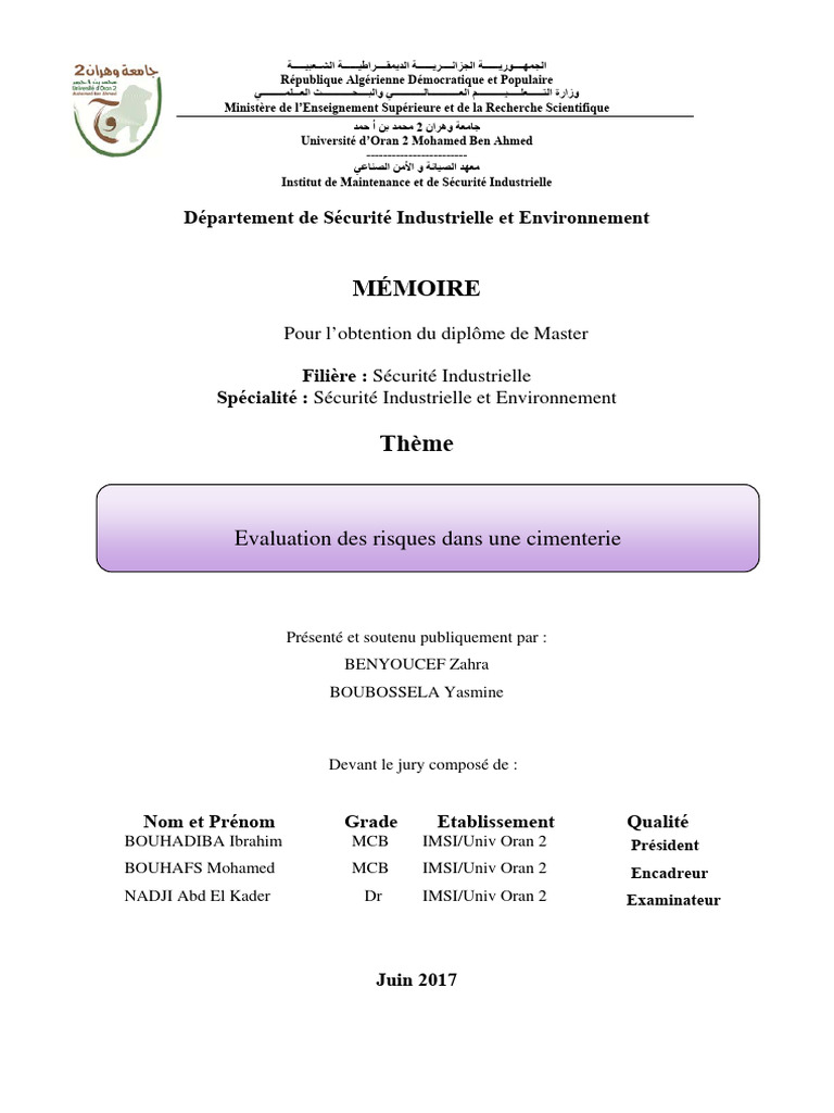 Memoire Final Yasmine M2 2017 Pdf Risque Ciment