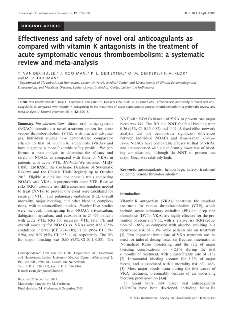 Effectiveness and Safety of Novel Oral Anticoagulants As Compared With