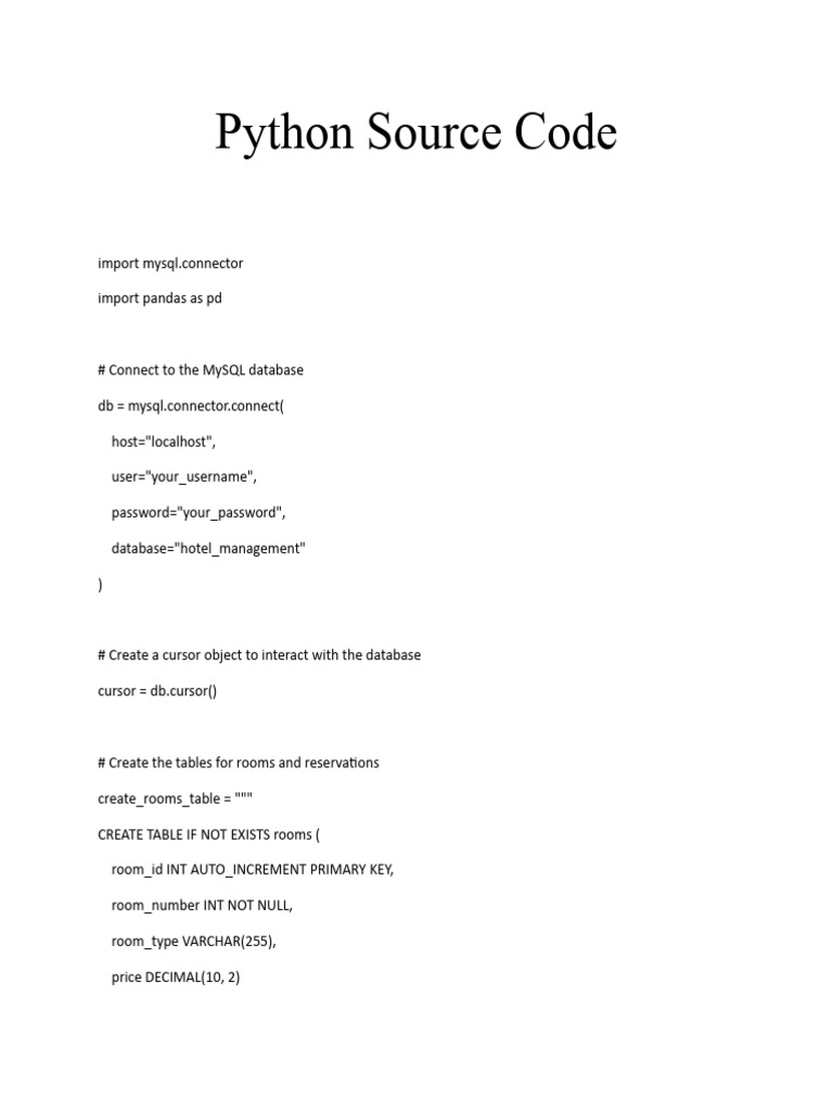 Hotel Management System (Python Code) | PDF