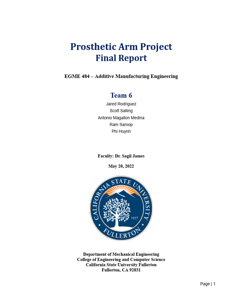 Modular Prosthetic Arm Design Report | PDF