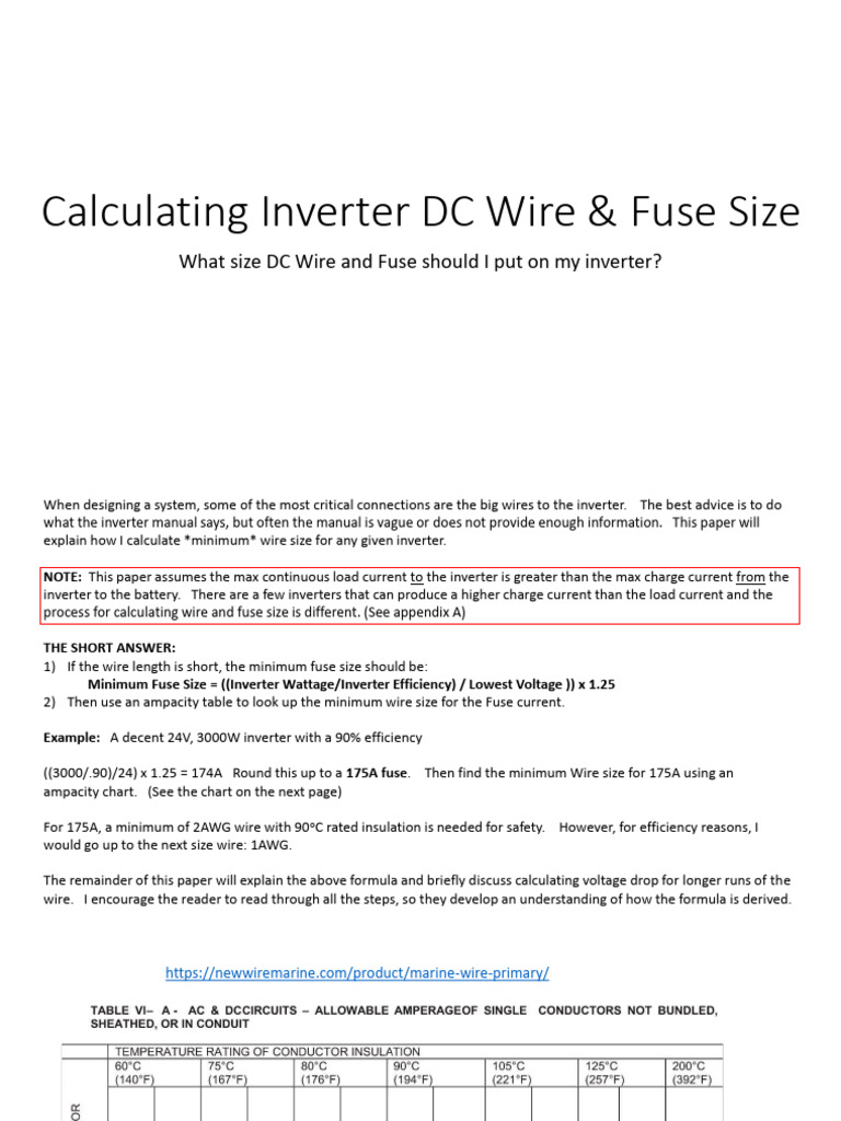 Calculating DC Wire Size For Inverters PDF