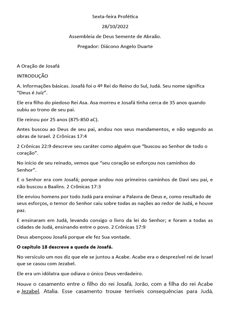 A Oração e A Vitória de Josafa | PDF