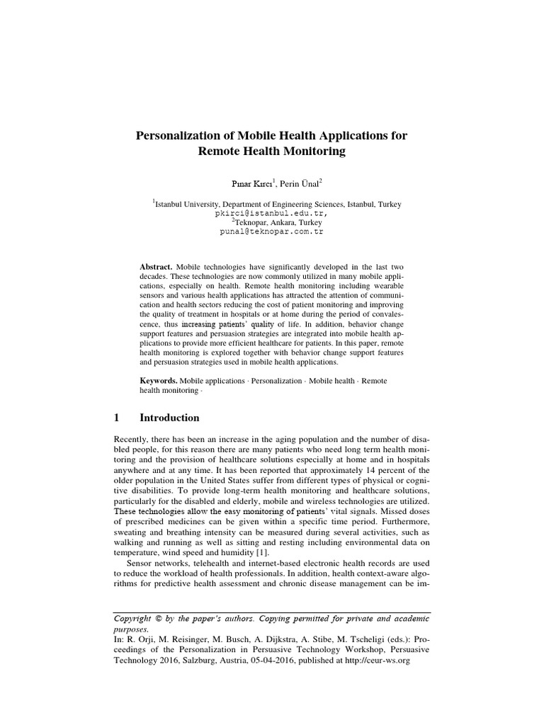 Personalization of Mobile Health Applications PDF Monitoring