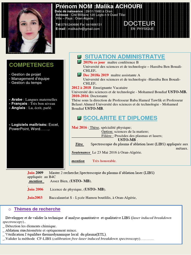 CVmaitre Conférence B1 PDF