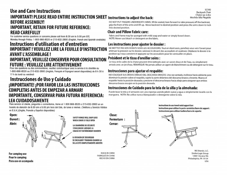 Backpack chair instructions PDF