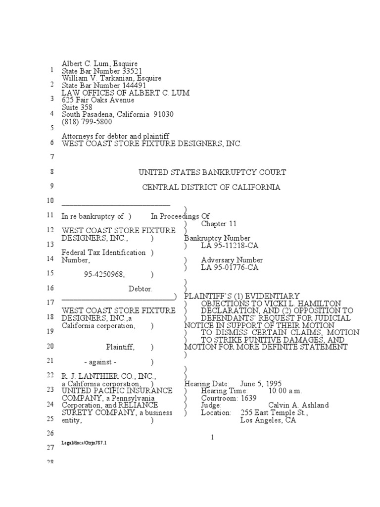 Evidentiary Objections and Opposition to Request for Judicial Notice ...