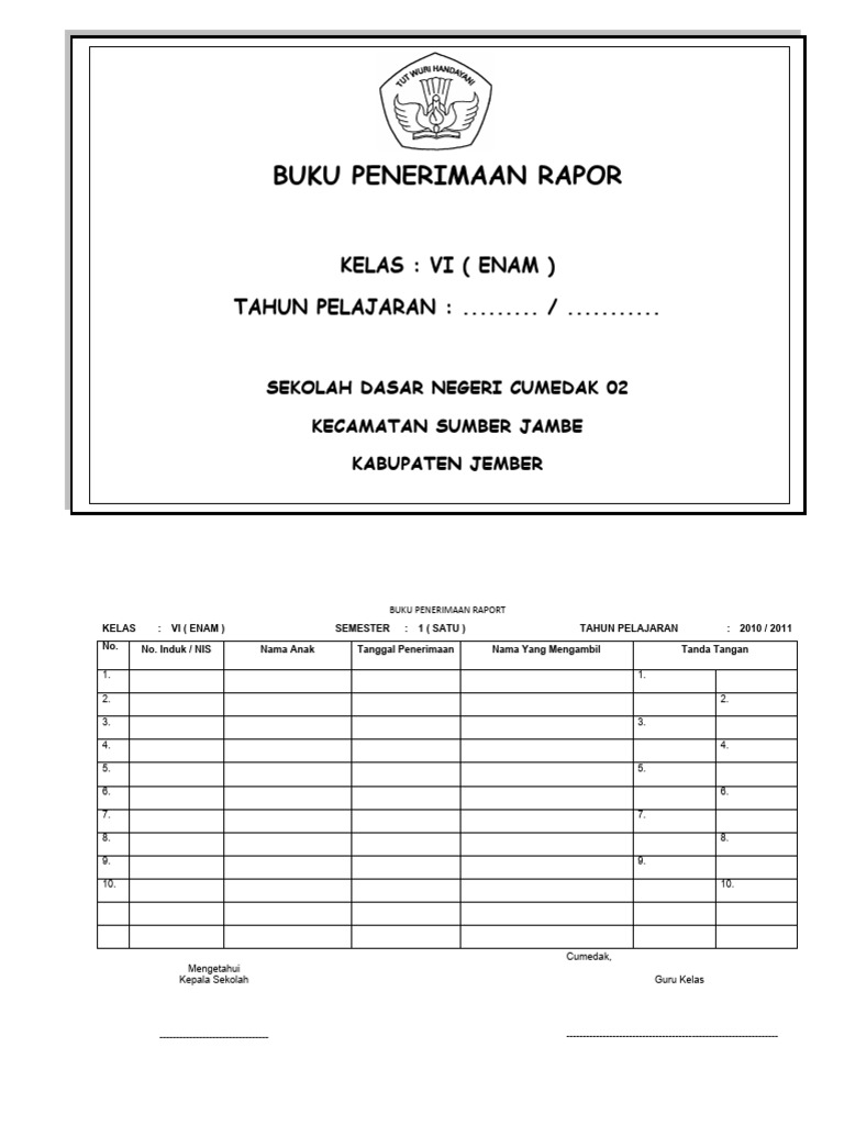 Buku Rapor SD Cumedak 02 Kelas VI 2010/2011 | PDF