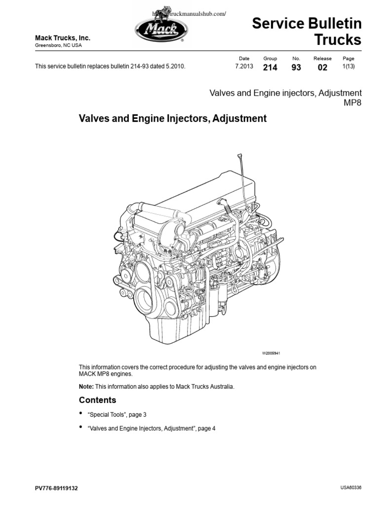 Mack MP8 Valves and Engine Injectors, Adjustment - Manual | PDF