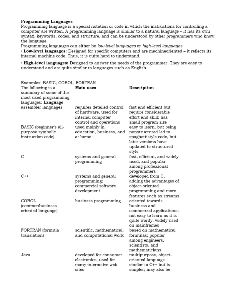 Programming Languages | PDF | Computer Programming | Computer Program