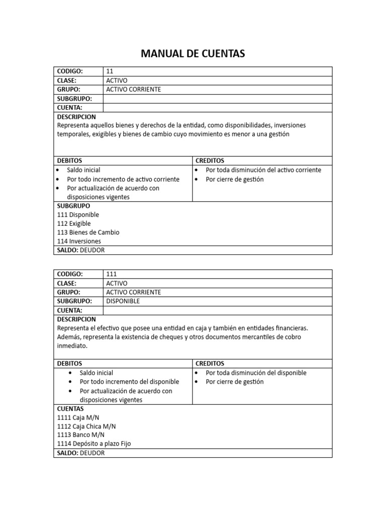 Manual de Cuentas Activo Corriente | PDF | Negocios | Finanzas y dinero