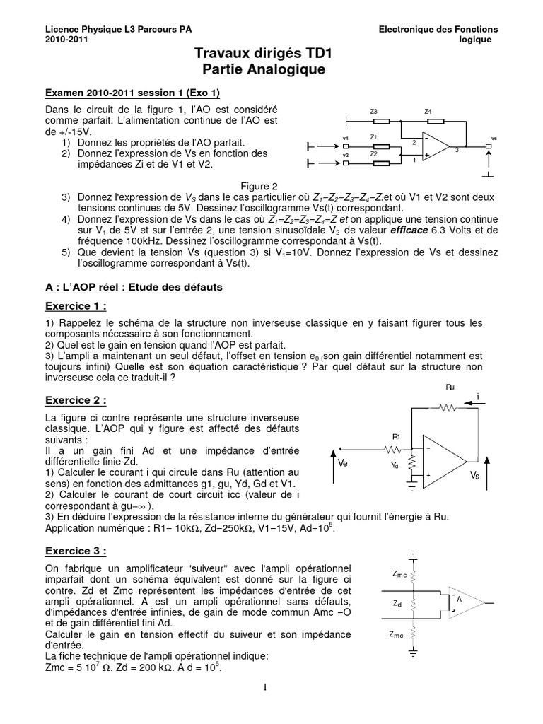 TD1 10-11 | PDF | Amplificateur opérationnel | Électronique