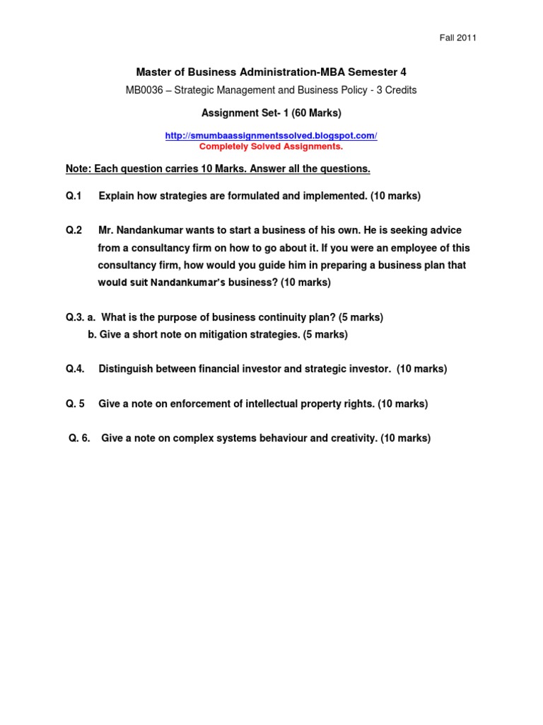 MBA Strategic Management Assignment | PDF