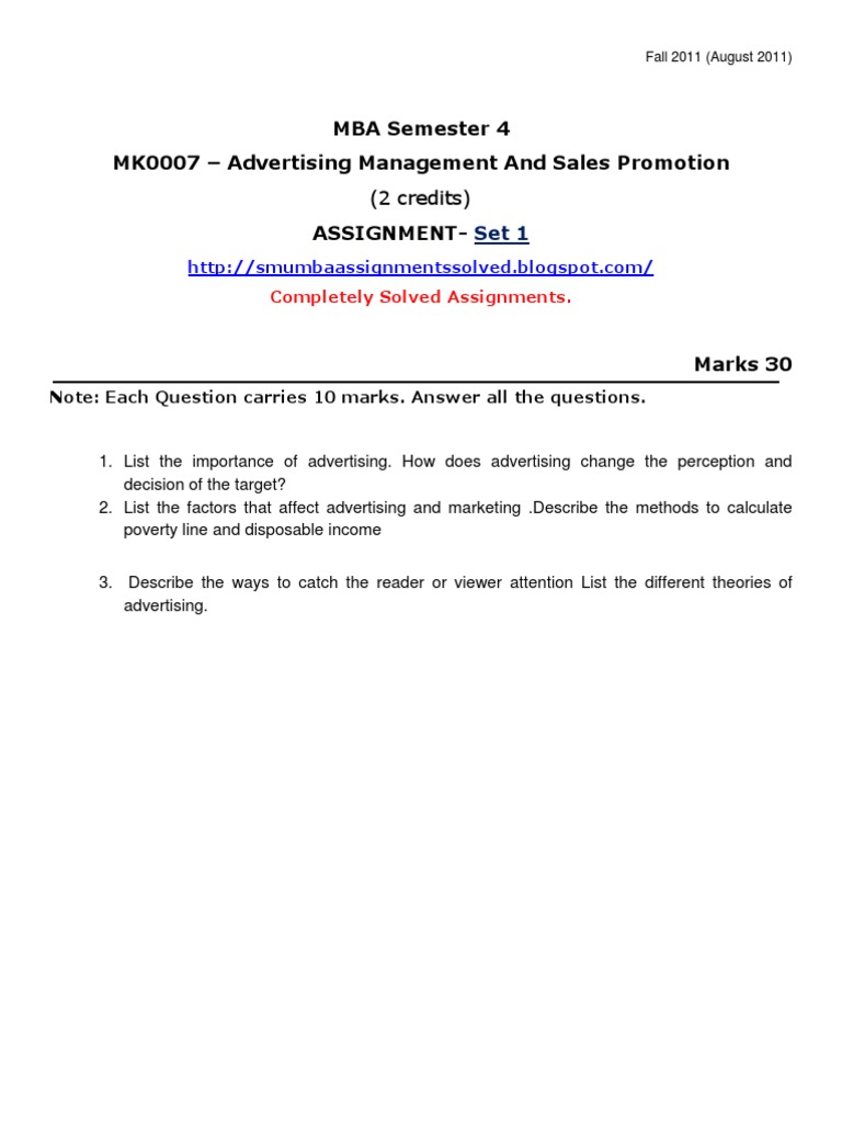 MBA Advertising Management Assignment Guide | PDF