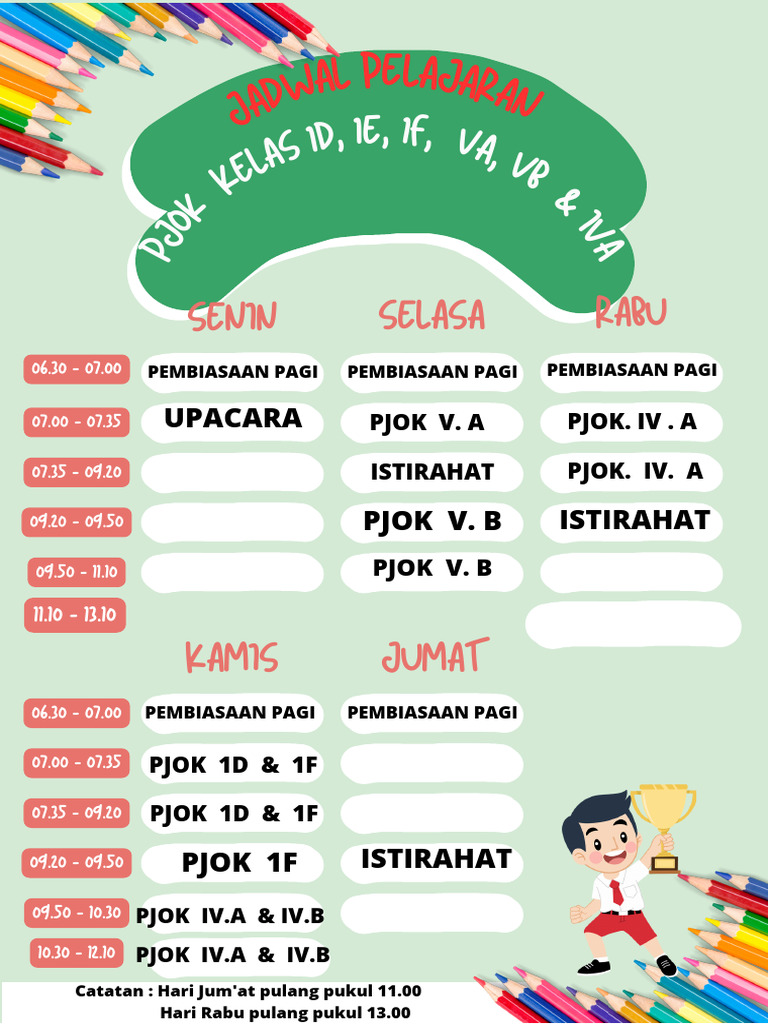 Hijau Merah Imut Jadwal Pelajaran Dokumen A4 | PDF