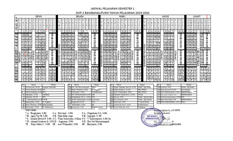 Jadwal Pelajaran Sem 1 2023-2024 | PDF