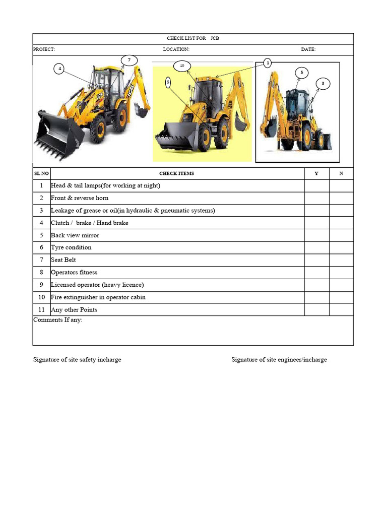 JCB Inspection Checklist for Operators | PDF