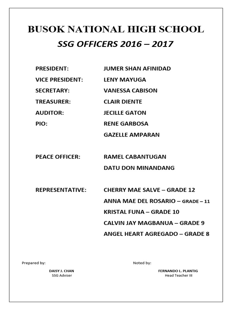 SSG Officers 2016 2017 | PDF