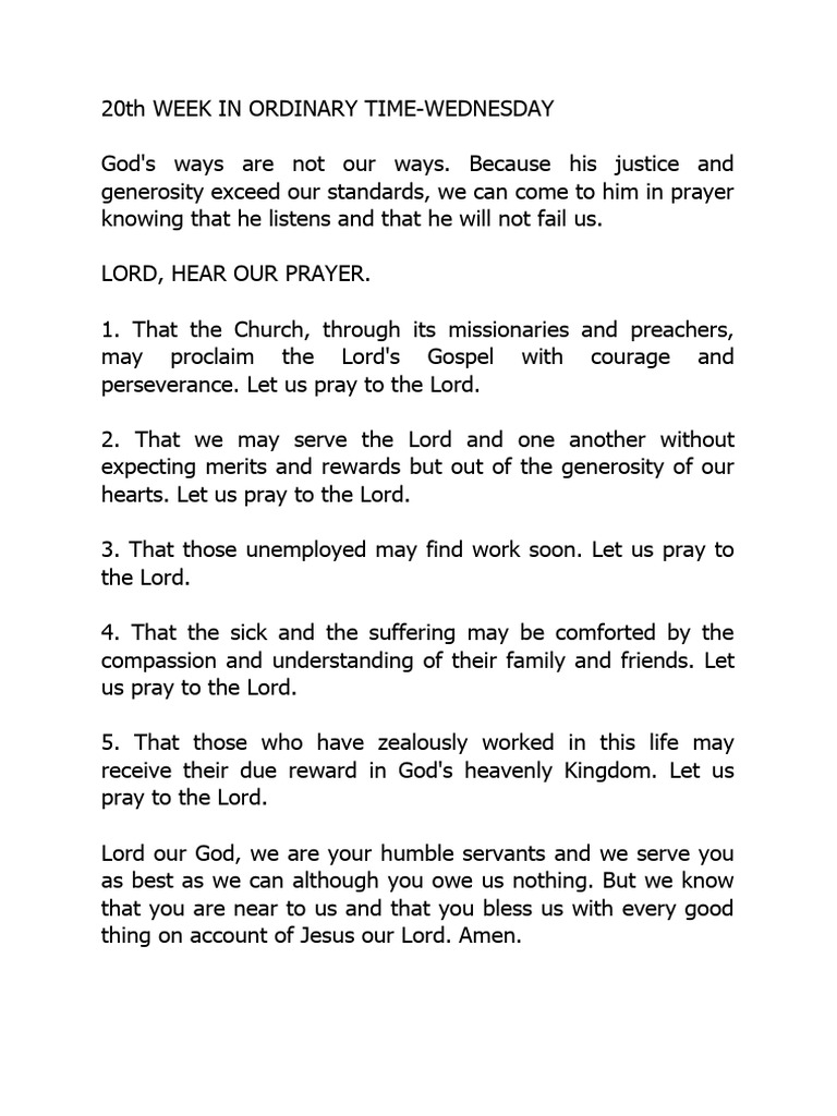 20th Week in Ordinary Time PDF