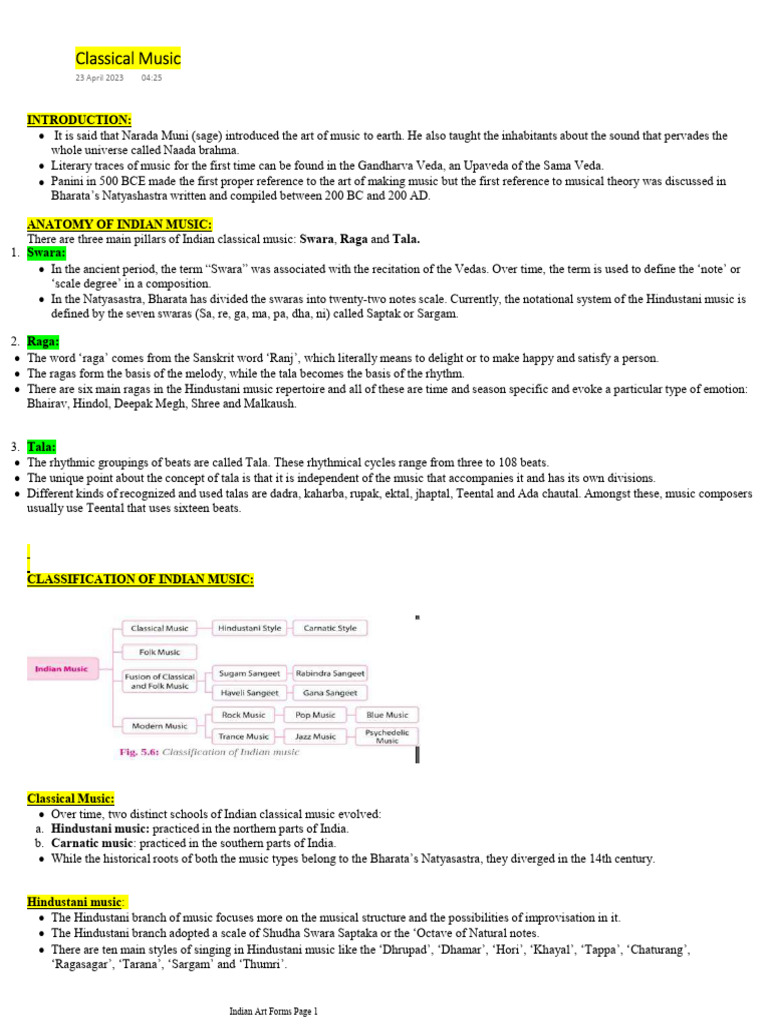 Indian Classical Music Notes | PDF