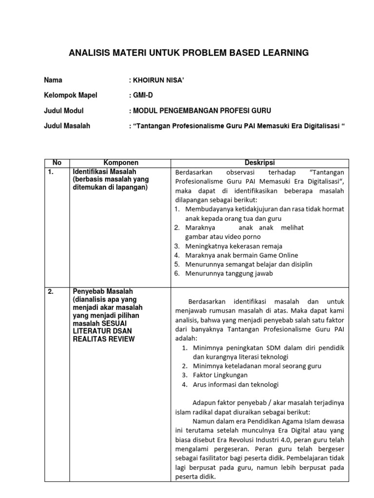 Peran Guru dalam Problem Based Learning | PDF | Karier & Perkembangan