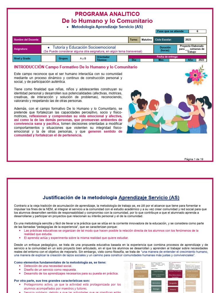 Programa Analítico De lo Humano y lo Comunitario Fase 6 Secundaria (AS