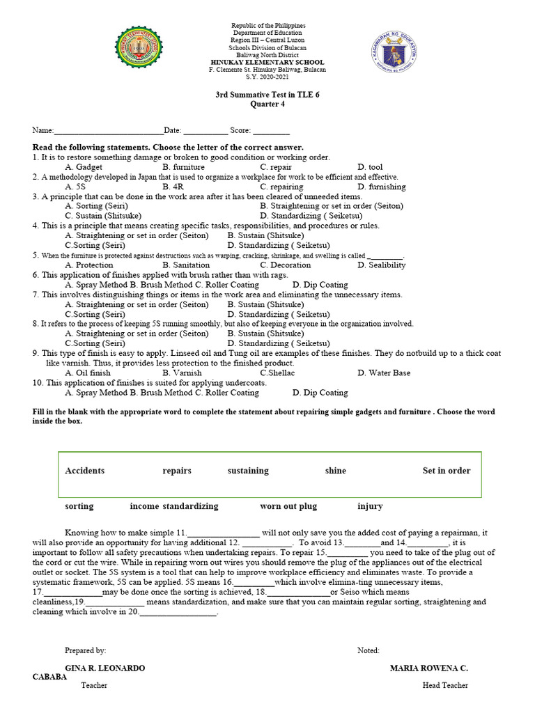 3rd Summative Test TLE 6 Quarter 4 | PDF