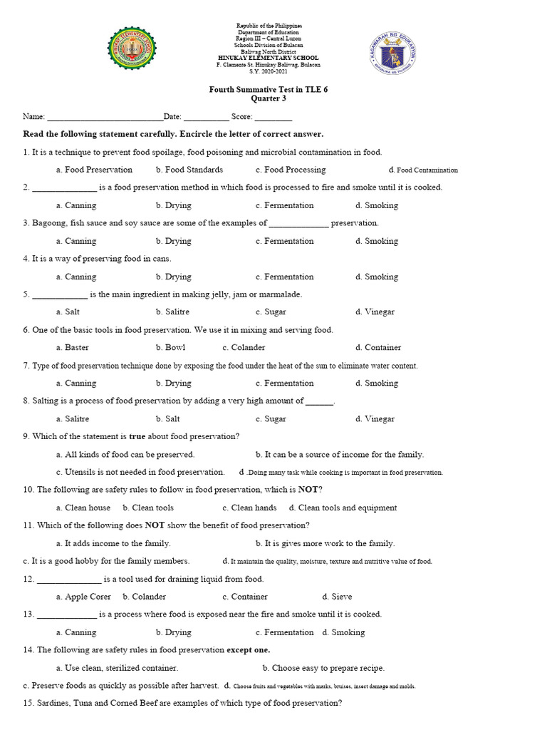 4th Summative Test In Tle 6 Q3 Pdf
