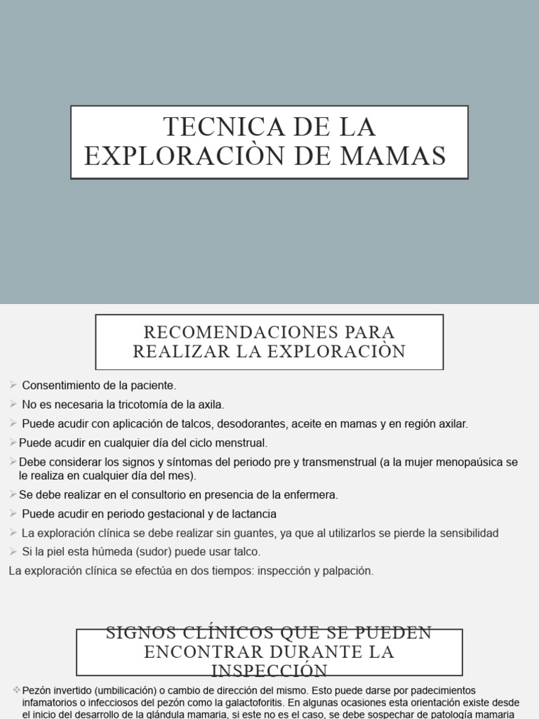 Tecnica De La Exploraciòn De Mamas Pdf Pecho Piel 