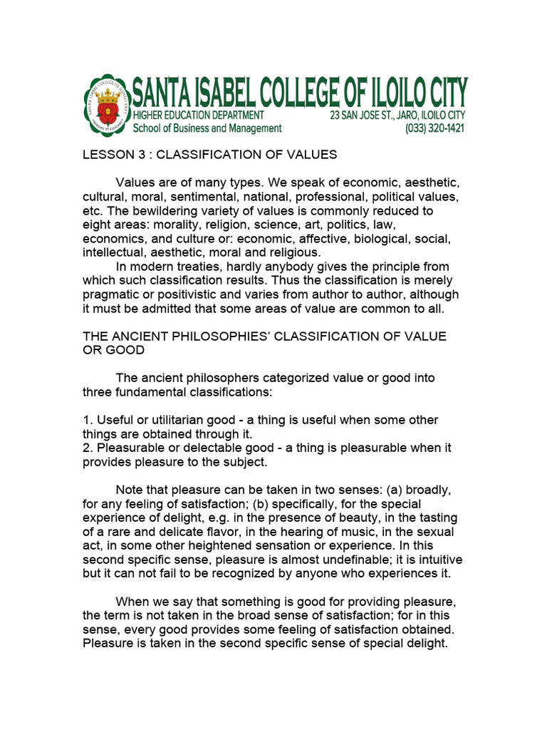 Values Education Lesson 3 | PDF | Pleasure | Aesthetics