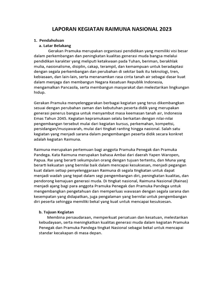 Laporan Kegiatan Raimuna Nasional 2023 | PDF