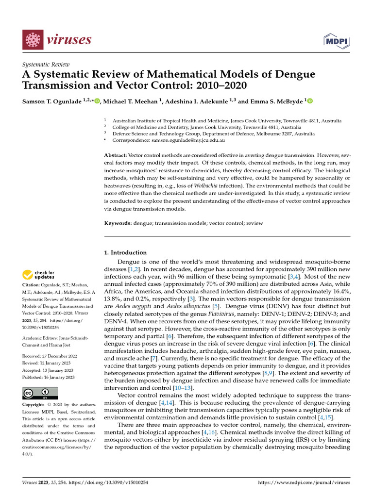 A Systematic Review of Mathematical Models of Dengue | PDF | Science ...