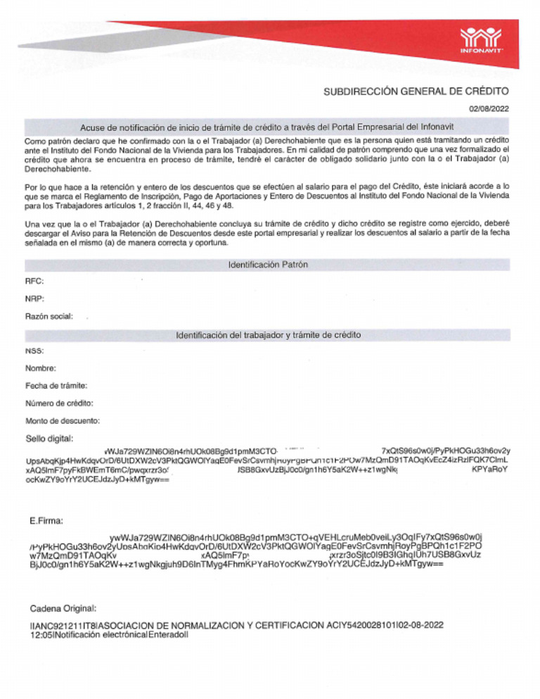 Acuse de notificacion de inicio de traimte de credito infonavit pdf